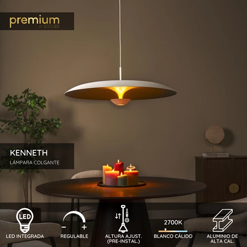 Lucide KENNETH - Lámpara colgante - Ø 80 cm - LED Regul. - 1x22W 2700K - Blanco | Premium - USP